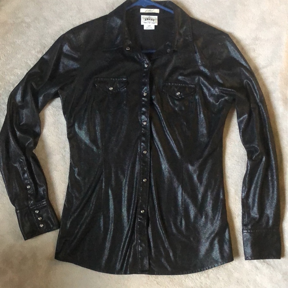 Ariat Long Sleeve Button Down | Black & Shiny | Cute Diamond Buttons | Size S